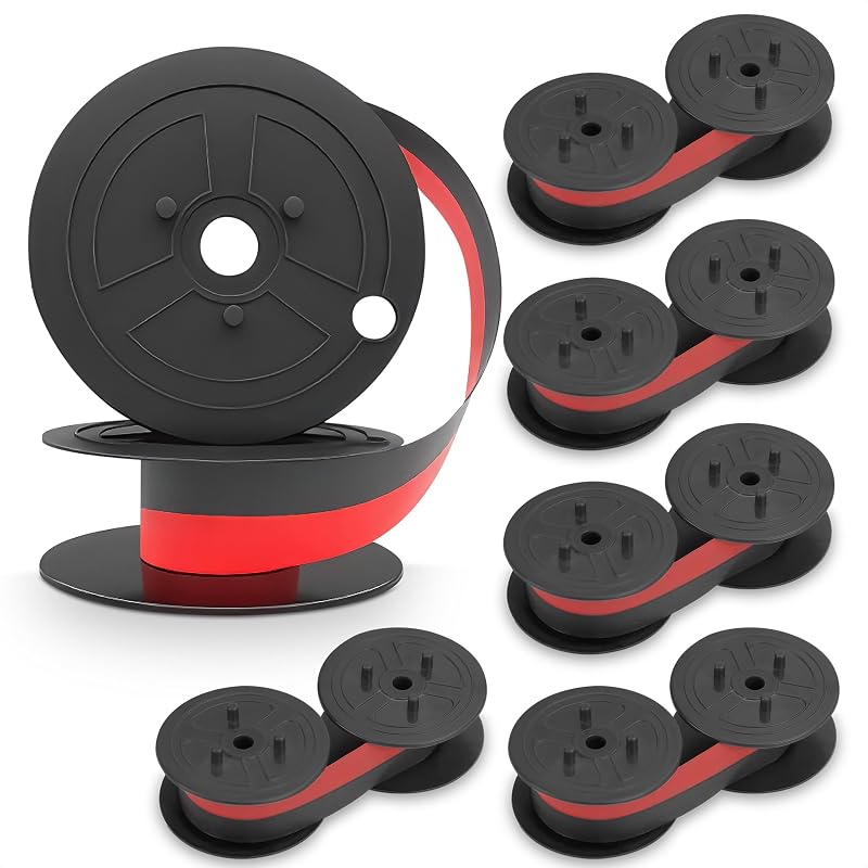 Calculator Ribbon Red/Black, 6 Pack, 18 ft x 0.5 in, Twin Spool | Calculator Ribbons; Compatible with Canon, Sharp and More; Fade-Resistant Ink, Crisp Print Lines; for Office and Home