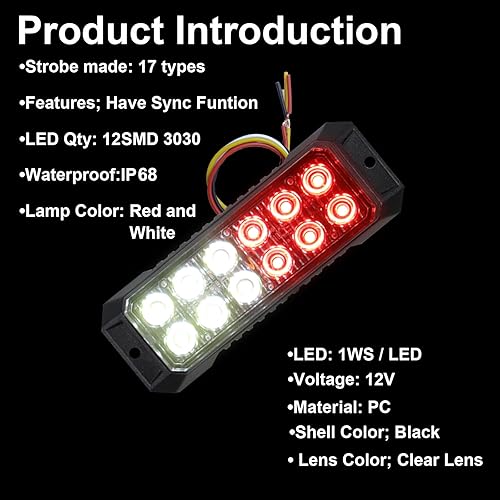 Miniatura 10 de 4 luces estroboscópicas para camiones, función de sincronización, luces de emergencia para vehículos, luces estroboscópicas LED de 12 LED, cabezal