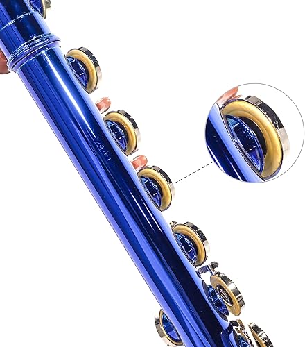 Miniatura 2 de LeSage Flauta C de agujero cerrado de 16 teclas azul para estudiantes principiantes con estuche, kit de mantenimiento, paño de limpieza, pie C