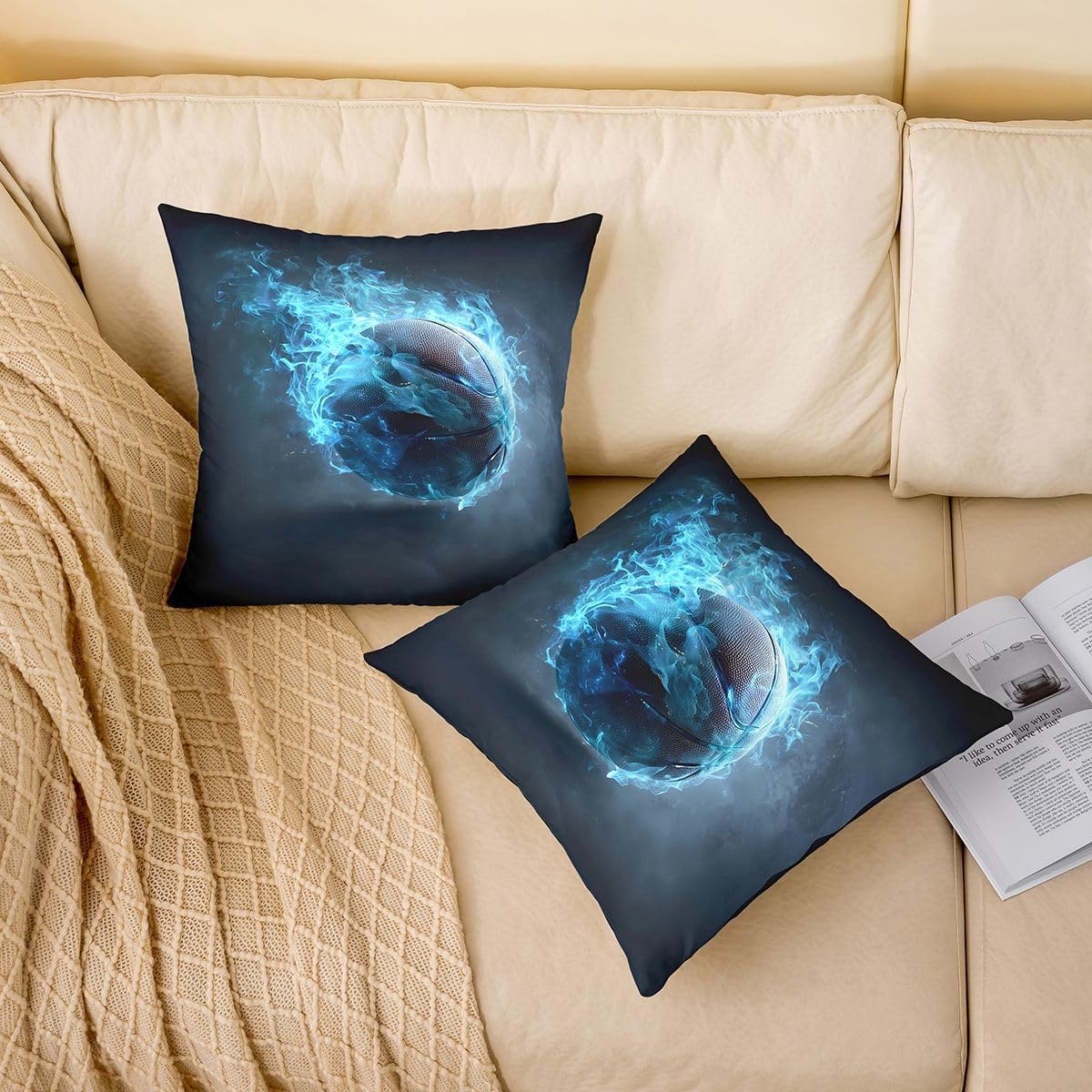Feelyou Basketball Throw Pillow Covers Set of 2 Gaming Sports Square Cushion Covers Gift for Basketball Lover Pillow Case Cushion Case for Couch Sofa Bedroom Decor 22 x 22-Inch image 2