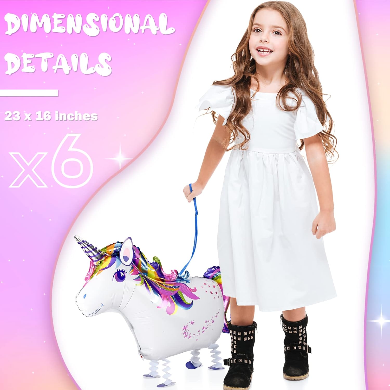 Zomiboo 6 Pcs Inflatable Unicorn Balloons Rainbow Standing Unicorn Toy for Themed Birthday Party Decorations Pool Fun, 23 x 16 Inch