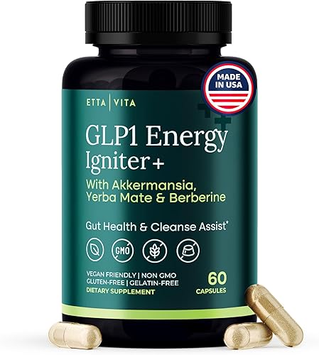 Etta Vita Suplemento natural de apoyo GLP-1 para energía y salud digestiva, apoyo del apetito con berberina, té verde, yerba mate, L-teanina,