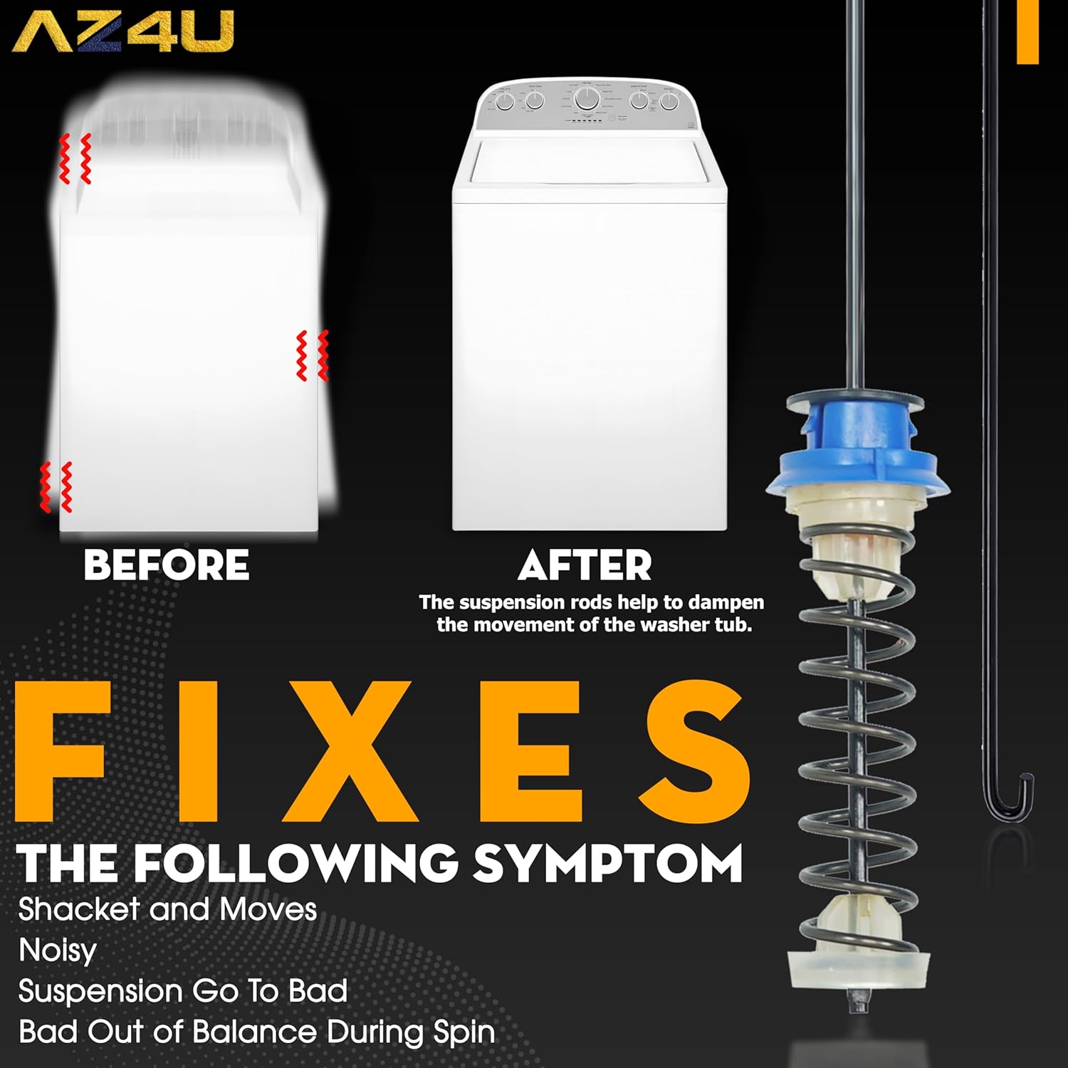 AZ4U W10780048 Washing Machine Suspension, W10189077 Washer Suspension Rod Kit For whirlpool Washer Suspension Rods Replaces For Kenmore, Whirlpool Cabrio Suspension Kit, Maytag Top Load Washer