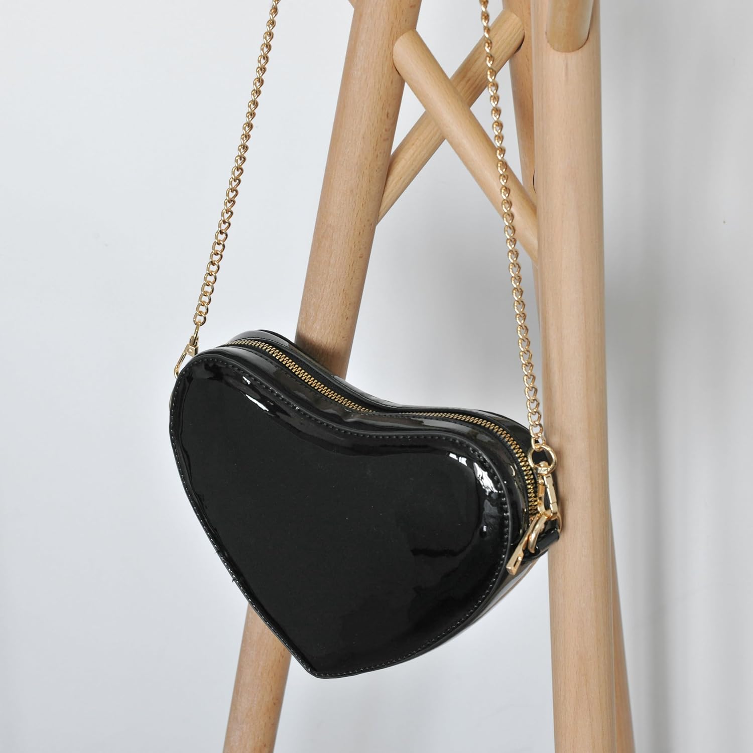 Heart Women Shoulder Bag Glossy Vegan Leather Chain Cross Body Bag Cosplay Purse - Image 2