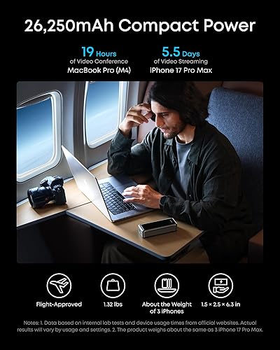 Miniatura 5 de Anker Prime Power Bank, banco de energía portátil de 3 puertos de 26,250 mAh con salida máxima de 300 W, carga bidireccional, aprobado por la TSA