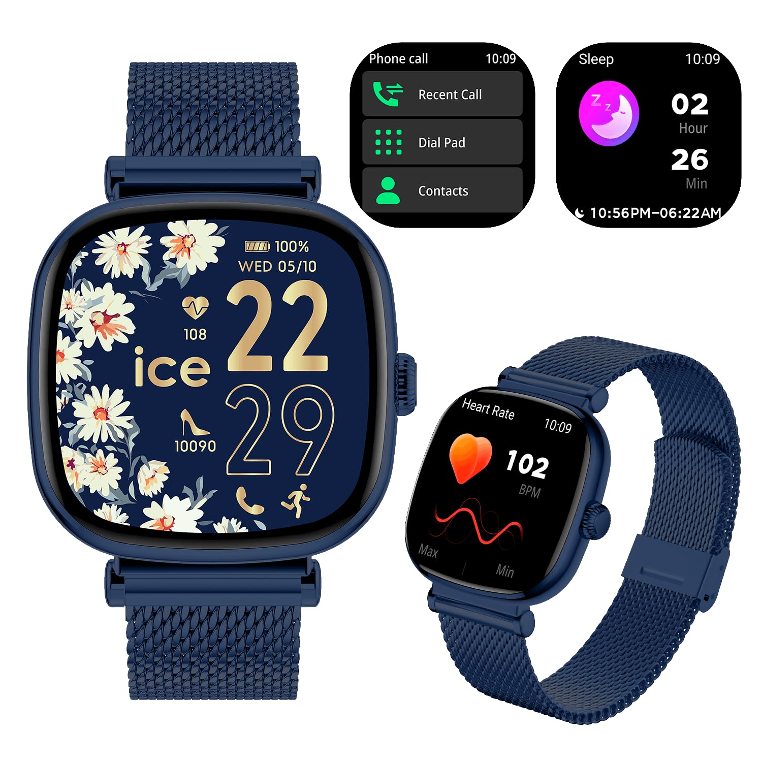 Ice-Watch - ICE smart SQ 2.0 Blue Milanese - Niebieski smartwatch damski z paskiem ze stali nierdzewnej - 025891 (1,2 cala / 37mm)