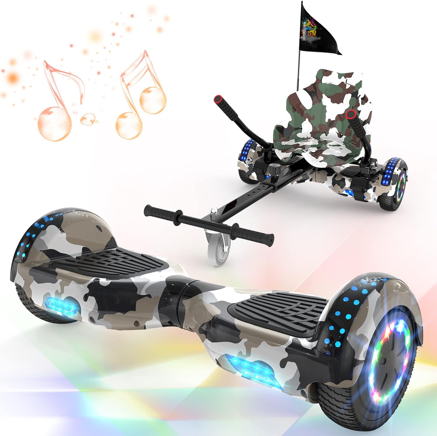 GeekMe Hoverboard Mit Sitz & Bluetooth - Hoverkart Für Kinder & Erwachsene Bis 100kg