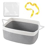 OIAHOMY Woven Rope Basket with Gift Bags and Ribbons, Gift basket Empty for Baby shower Birthday, Halloween, Christmas, Cute Cat Ear Handles for Shelf Living Room Bathroom, Grey & White,19L