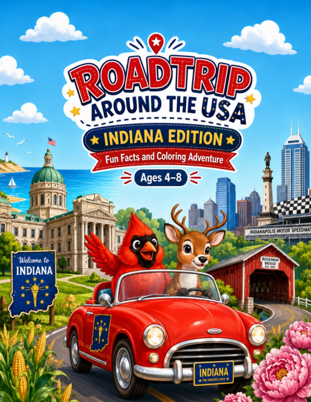 Roadtrip Around the USA: Indiana Edition: Fun Facts and Coloring Adventure for Kids Ages 4–8