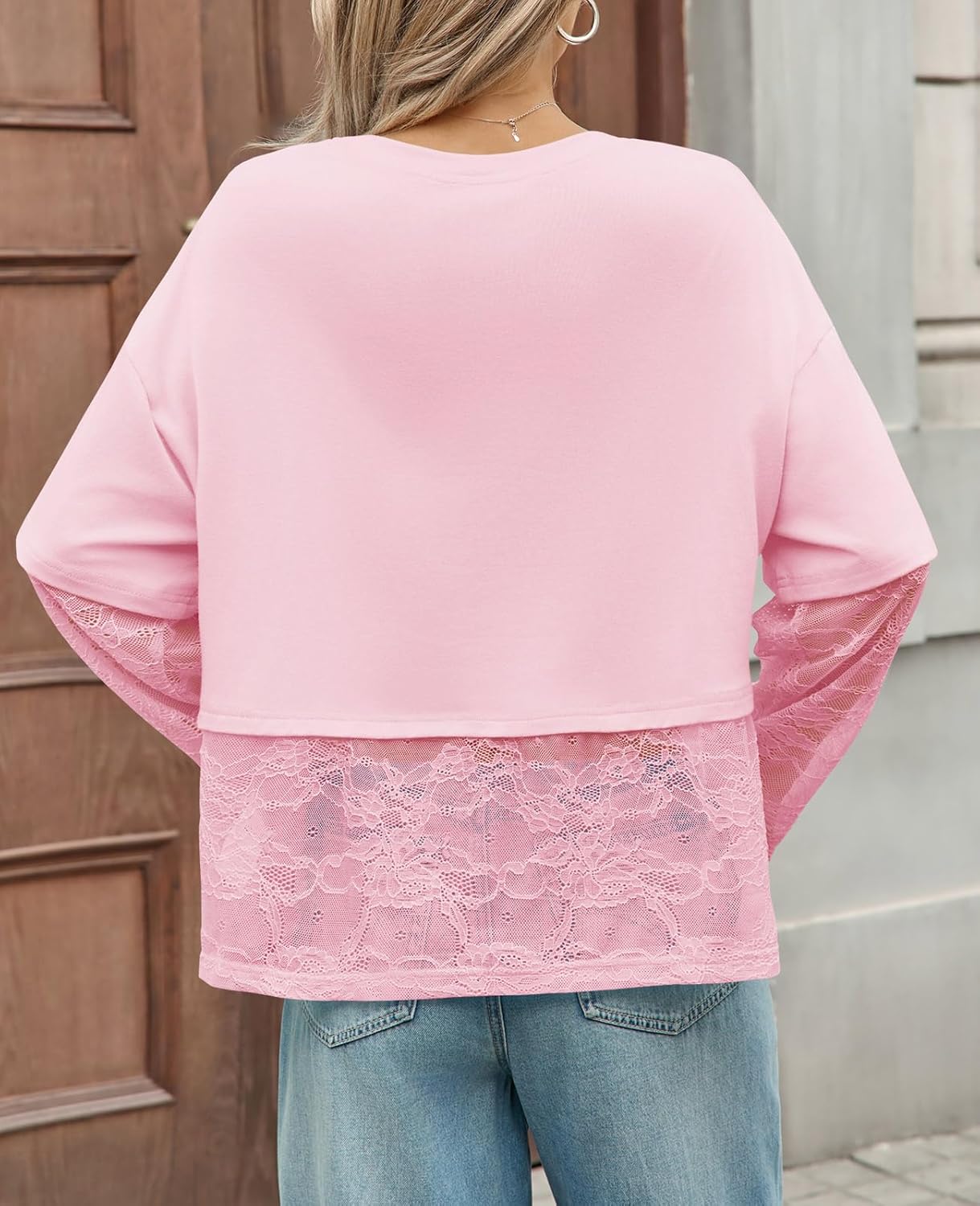 Tankaneo Womens Lace Long Sleeve Crop Top 2025 Crewneck Mesh T Shirts Casual Trendy Tops - Image 4