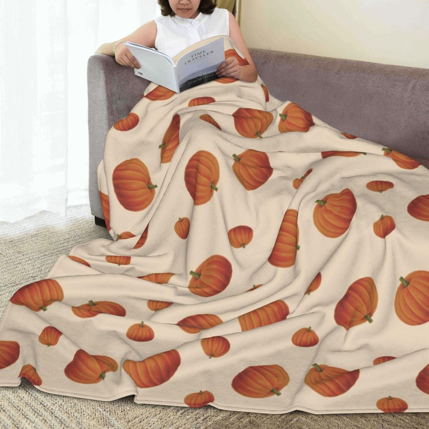 Pumpkin Throw Blanket Fall Cartoons Fuzzy Cozy Microfiber Fleece Super Soft Sherpa Blankets for Home Couch Bed and Sofa Car Camp (Pumpkin, 60"×80")