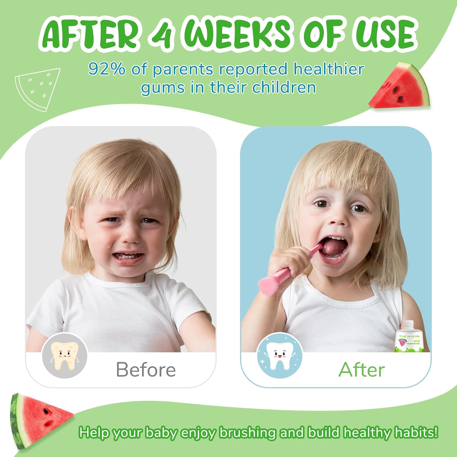 Fluoride-Free Baby Toothpaste for Ages 2-3 – Natural Fruit-Flavored Mild Formula – Pea-Sized Amount for Developing Teeth – 2.1 oz (60g) (2 Pack, Watermelon)