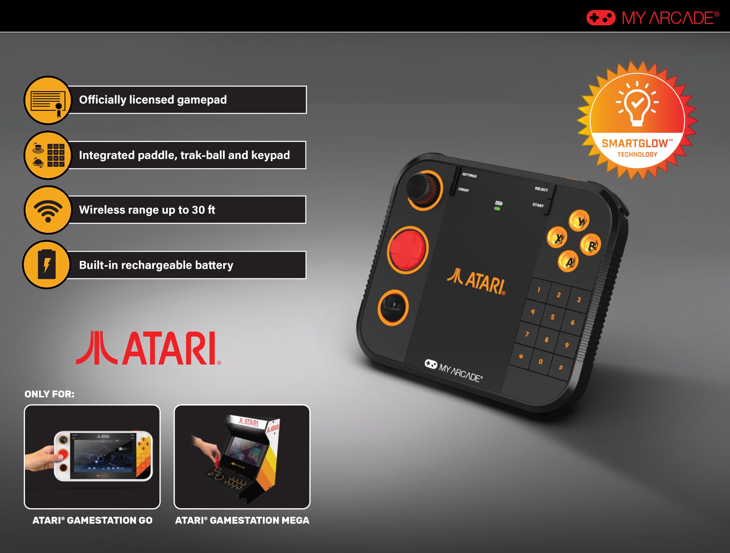 MY ARCADE Gamestation Retro Gamepad: Atari Wireless Controller per Gamestation Go e Gamestation Mega