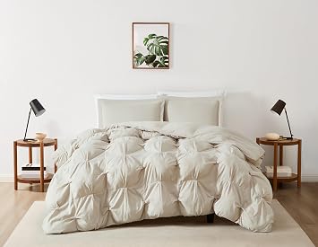 TRULY SOFT Cloud Puffer Beige Microfiber 3-Piece King Comforter Set, Solid Themed, for Men and Women, Oeko-TEX Certified Confidence