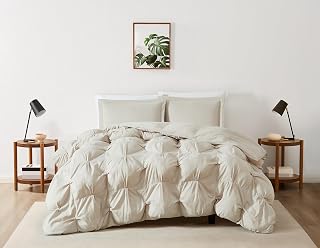 TRULY SOFT Cloud Puffer Beige Microfiber 3-Piece King Comforter Set, Solid Themed, for Men and Women, Oeko-TEX Certified Confidence