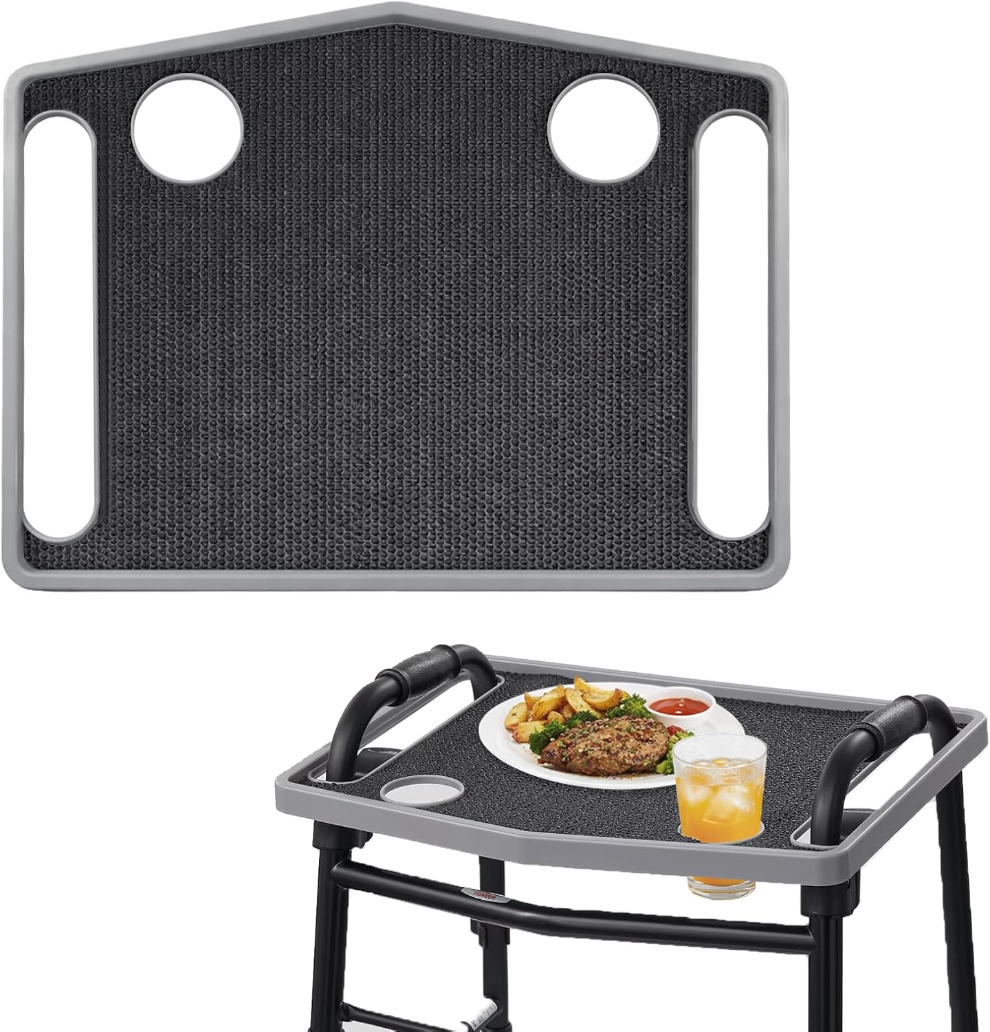 Walker Tray with Non-Slip Mat for Elderly Disabled, Folding Rollator Desk Lap Board Eating Aid, Easy Install, Fits for 16"-19" Handle Distance