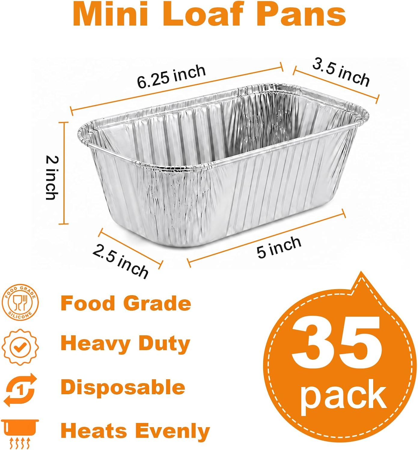Disposable Aluminum Loaf Pans 1 lb, 6x3.5x2 in, 35 Pack