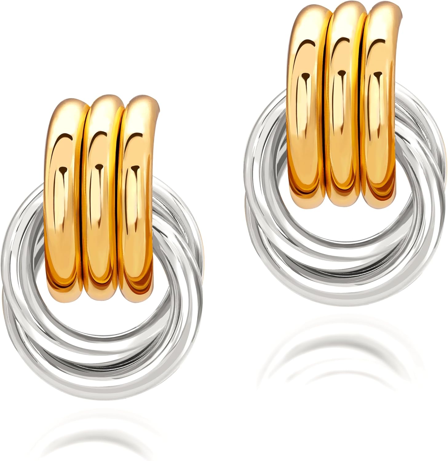 Chunky Gold Studs Earrings for Women- 14K Gold Plated Statement Heaven Mayhem Earrings Two Tone Mixed Metal Earring Geometric Dupes for Women