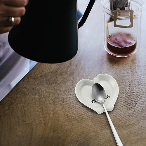 Miniatura 5 de Soporte de cuchara de café de cerámica en forma de corazón, soporte para cuchara de café, cita de café divertida, decoración de estación de café,