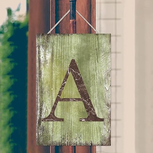 Vista 444 de Letrero colgante de madera con letra J, letrero de madera para decoración del hogar, 26 letras del alfabeto de metal, placa de madera, decoración