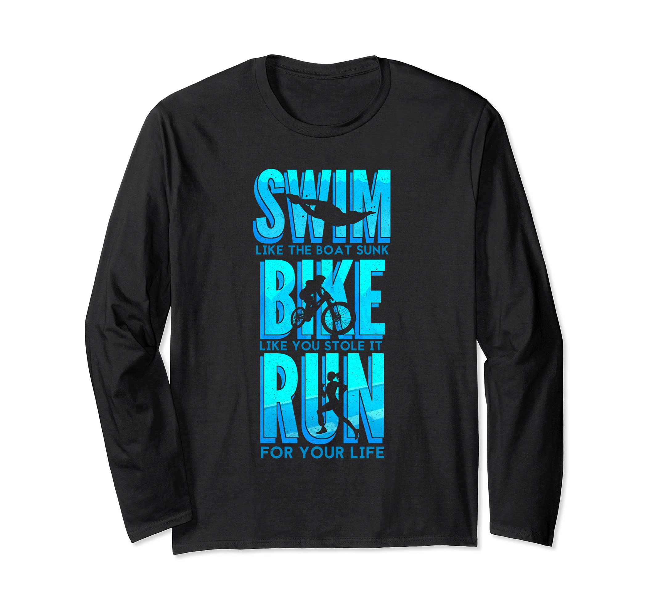 Swim Bike Run Triathlon Athlete Sports Contest Race Fitness Long Sleeve T-Shirt, Black