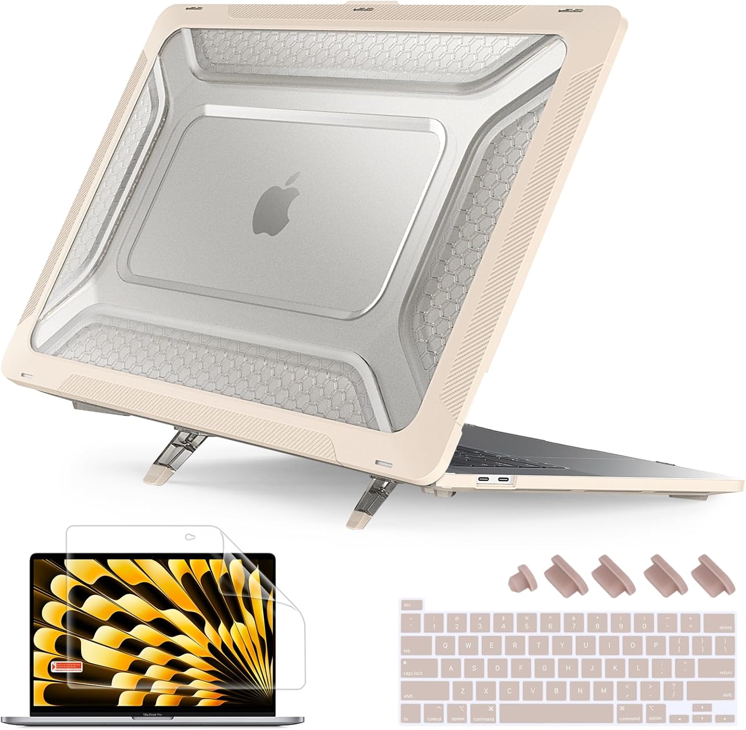 [ 2022 Honeycomb Fold Kickstand ] May Chen Compatible with MacBook Pro 16 inch Case with Touch Bar, 2019 2020 Release Model A2141, Heavy Duty Dual Layer Hard Shell Case Cover with TPU Bumper，Navy blue