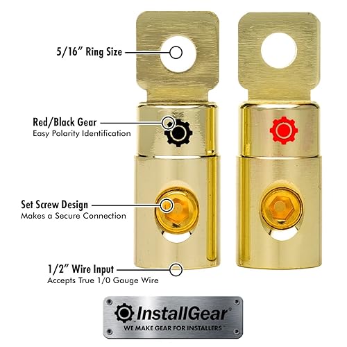 InstallGear 1/0 AWG Gauge Gold Ring Set Screw Battery
