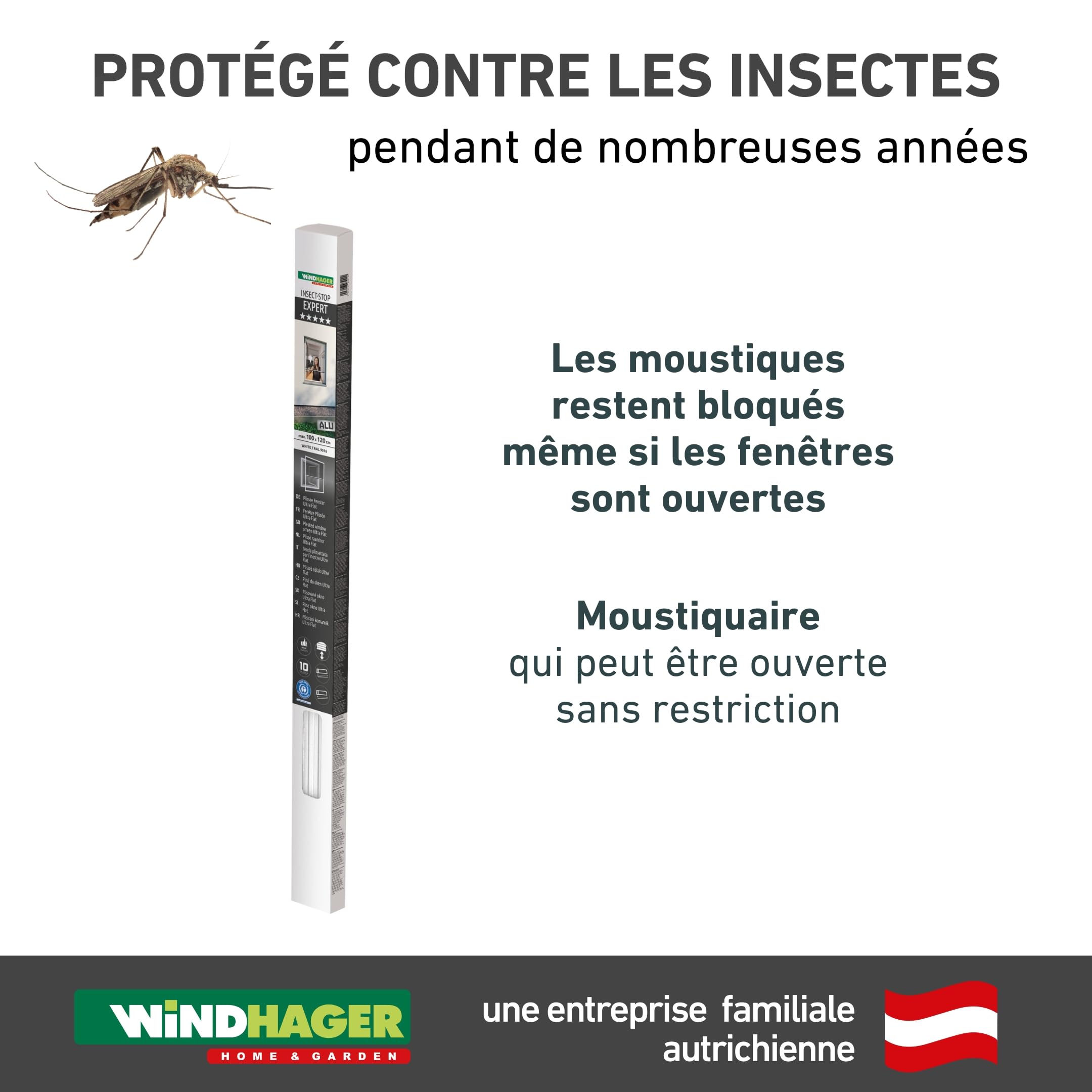 Windhager Expert 03242 Ultra Flat Moustiquaire pour Fenêtre Moustiquaire Protection Mosquito Kit Auto-Assemblage Blanc 100 x 120 cm