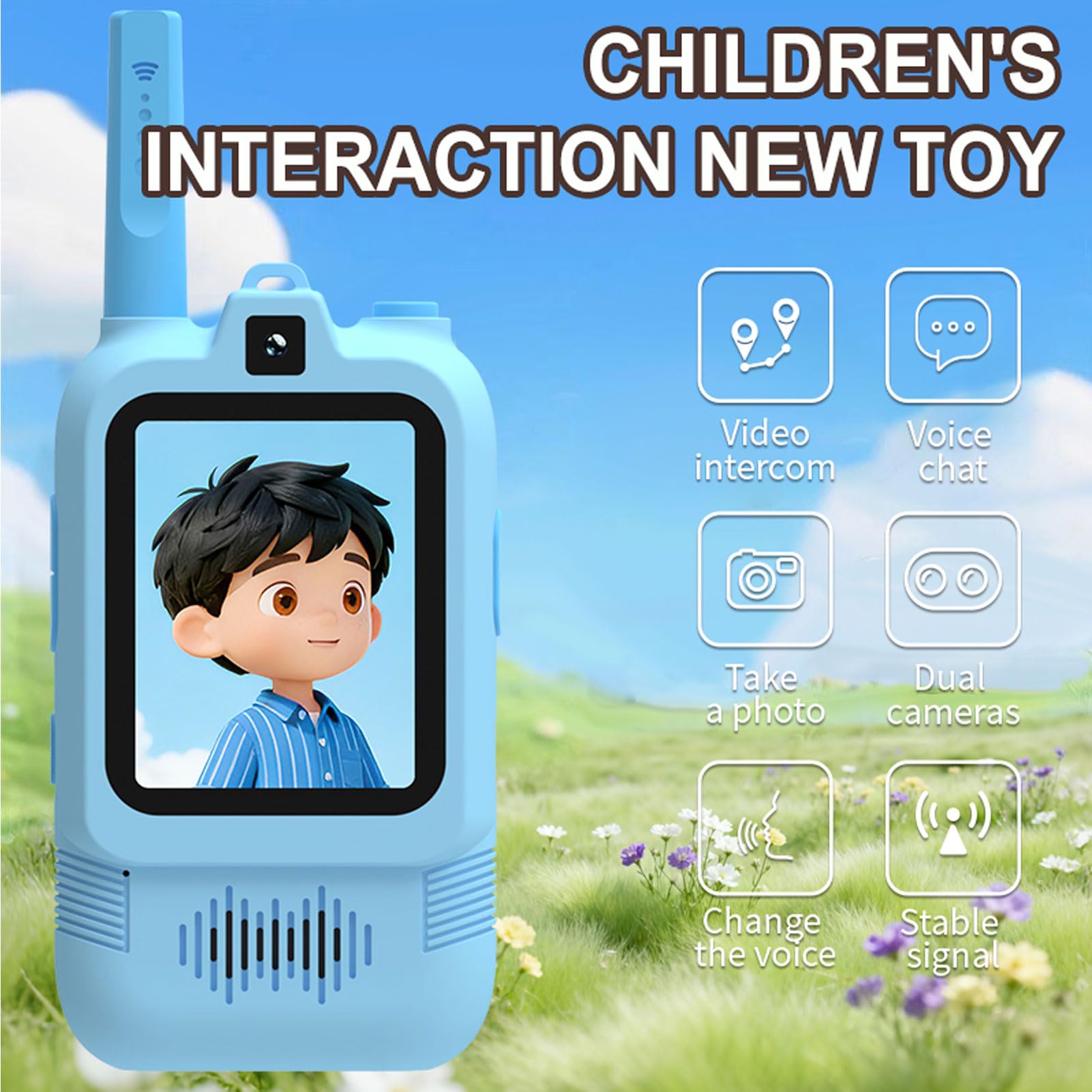 Lot de 2 Talkies-Walkies Vidéo pour Enfants avec Deux Caméras, Interphone Longue Portée Rechargeable, Changeur de Voix, Plus de 8 Heures de Jeu pour Jeux D'intérieur et