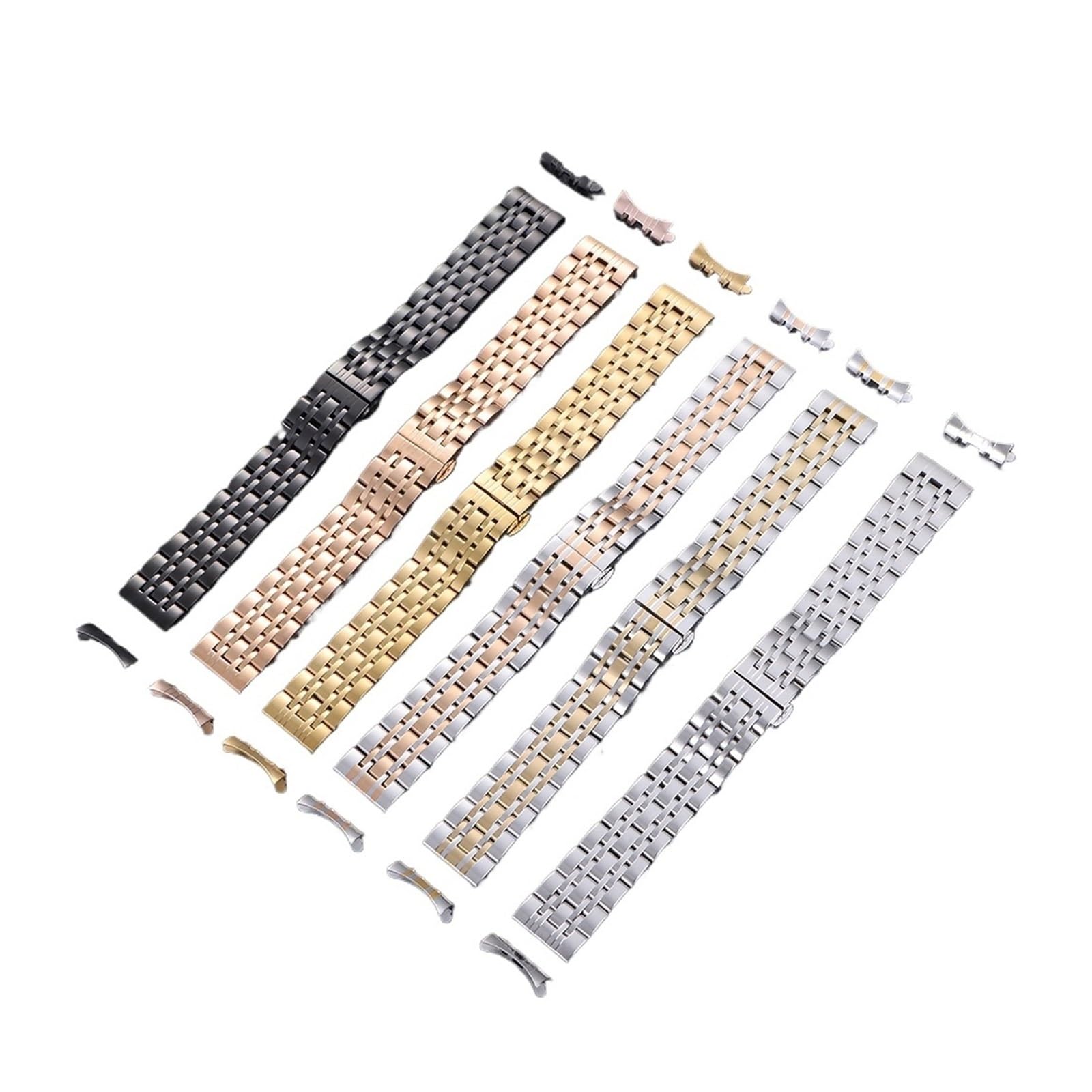 HuanJ Bracelet De Montre En Acier Inoxydable Massif, Boucle Papillon, Disponible 12, 14, 16, 18, 19, 20, 21 Et 22 Mm