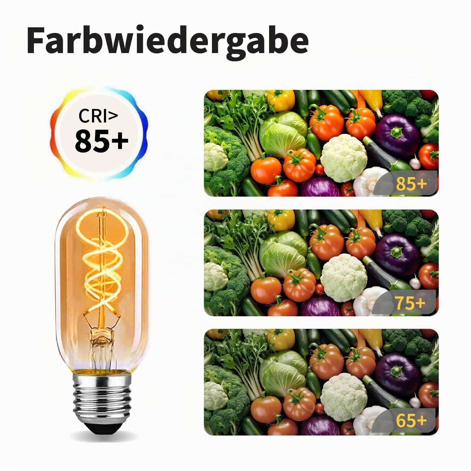 Edison Vintage Glühbirne E27,E27 LED Vintage 4W T45 2700K Warmweiss Retro Glühbirne LED Filament Lampe für Retro Beleuchtung im Wohnzimmer/Schlafzimmer/Esszimmer - Bernstein, 6 Stück