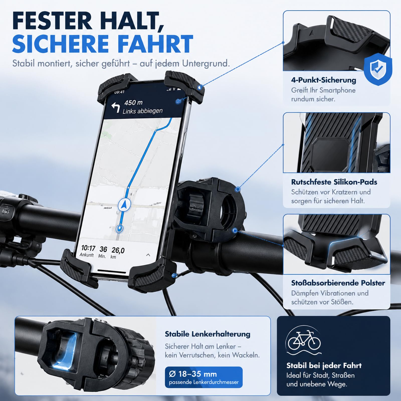 Generisch Beyerwerk Velogrip Fahrrad Handyhalterung, 360° Universal Handyhalter für Radfahrer & Pendler, Halterung mit Schnellverschluss, Stoßfeste Bike & Motorrad Smartphone (2PC)