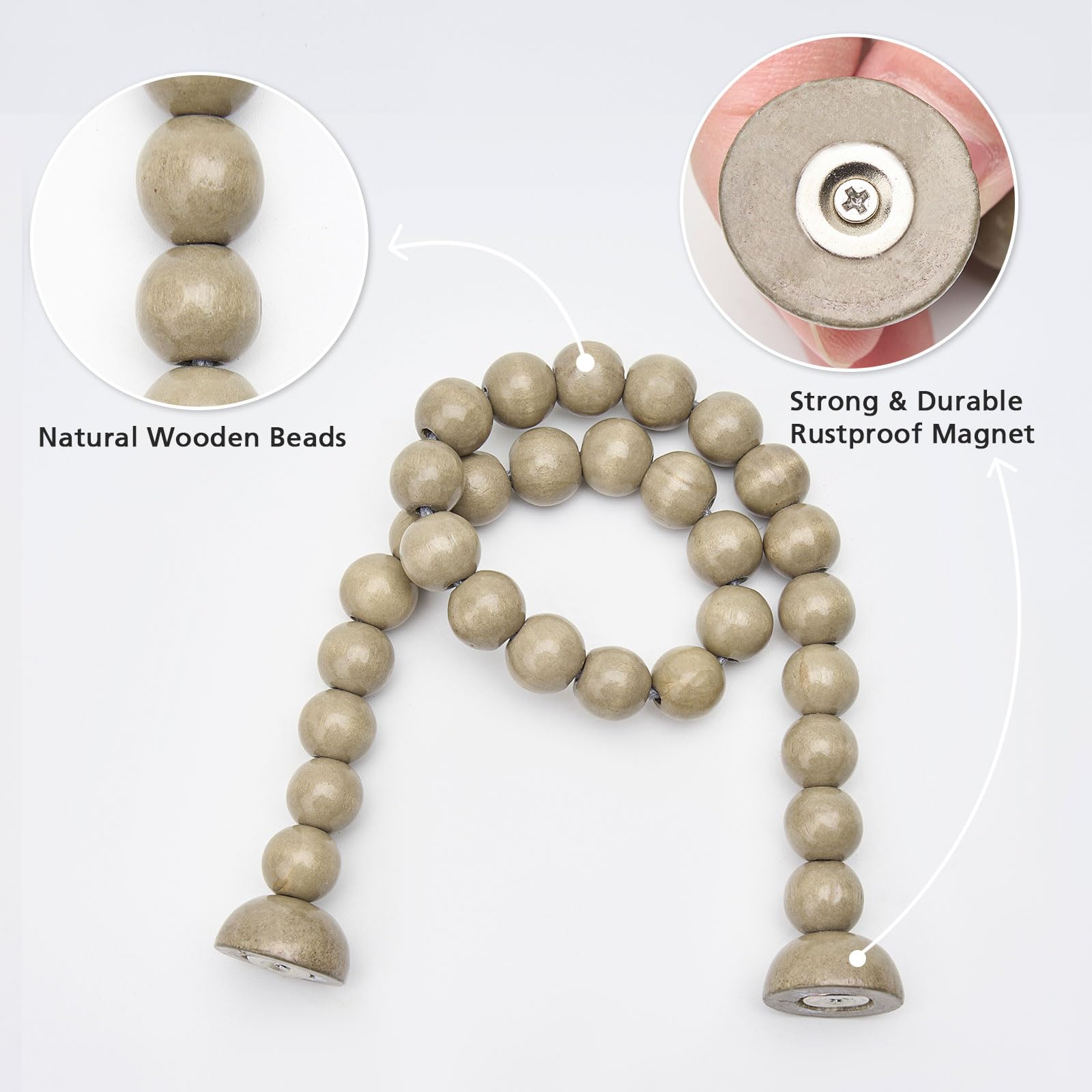 Pretty Jolly 4 Pack Wood Bead Curtain Tiebacks Boho Farmhouse Decor Drape Tie Backs Strong Magnetic Natural Wooden Beaded Curtain Holdbacks for Home & Office Outdoor Window Draperies (Rock Grey) - Image 2