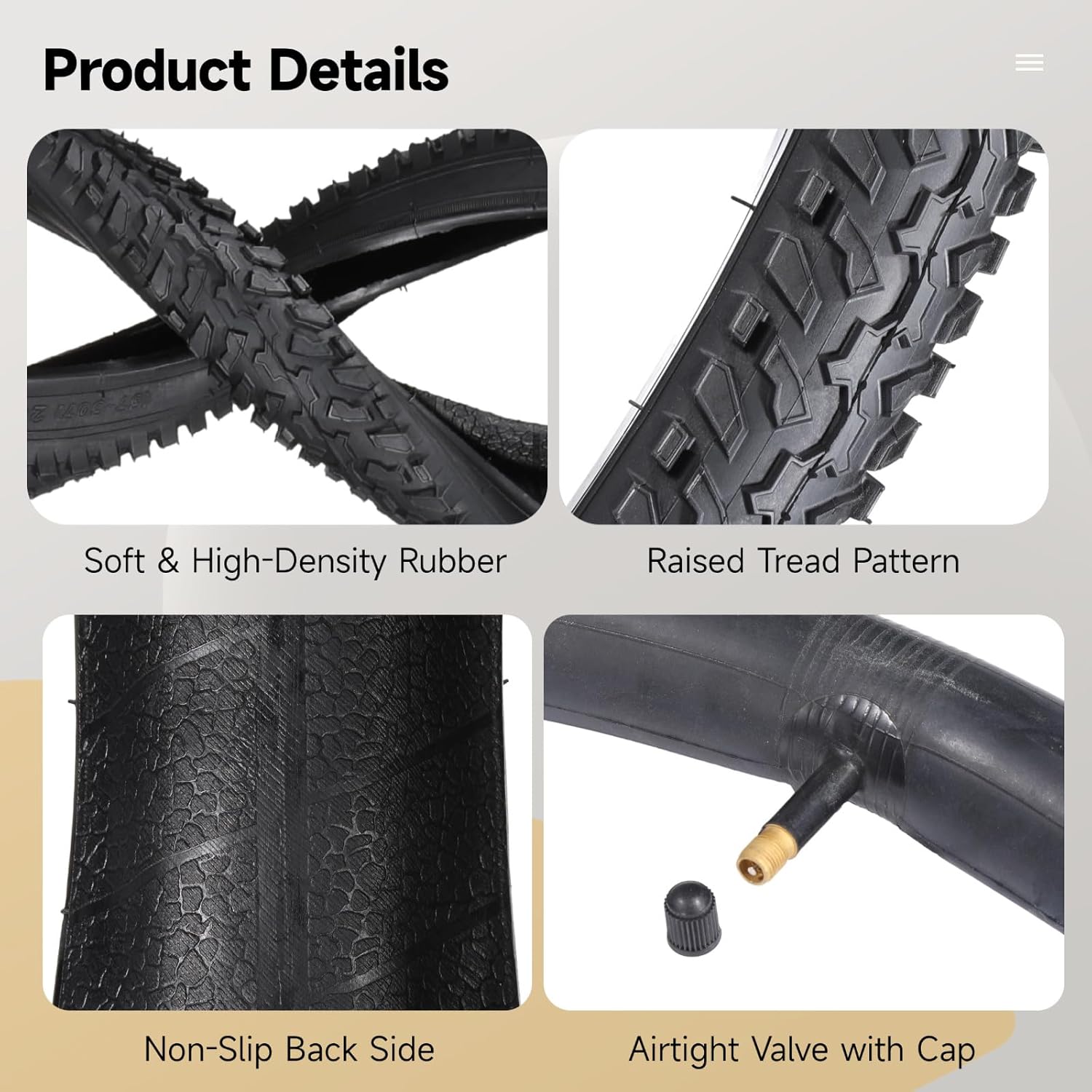yeesport 24 Inch Mountain Bike Tires, 2 Pack Foldable 24 x 2.125“ Bike Tire & Bike Tubes with Repair Kit, 24 x 2.125 Bike Tire 24 Inch Bicycle Tire Tube for MTB,BMX