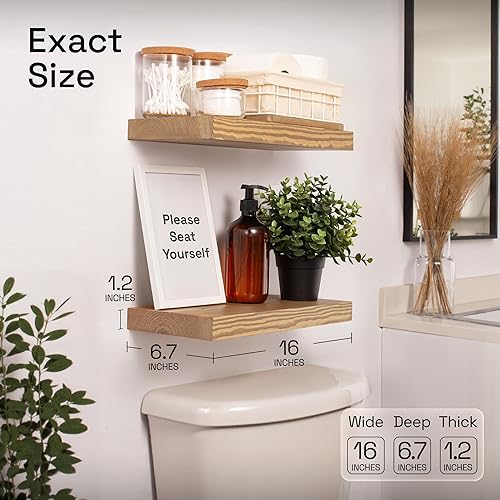 Miniatura 3 de BAOBAB WORKSHOP Estantes flotantes de madera natural para pared de 16 pulgadas, estantes flotantes de pared para cocina y dormitorio, estantes de