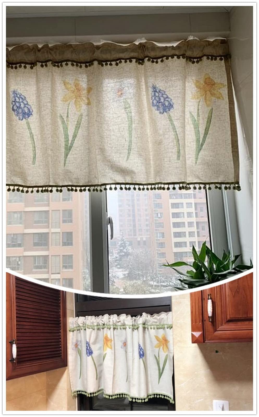 Rideau Passe-tringle Pour Cuisine Salle De Bain A.Monamour Rideau De Cuisine Court Pour Petit Fenêtre Rustique Brise-vue Déco Campagne