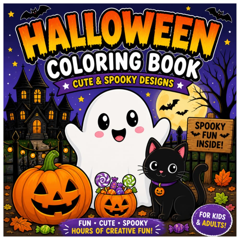 Halloween Coloring Book for Kids & Adults: Cute & Spooky Designs | Fun, Easy & Relaxing Halloween Pages with Ghosts, Pumpkins, Witches, Cats & More