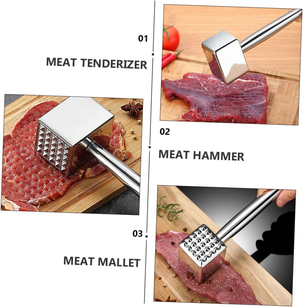 Stainless Steel Meat Tenderizer Beef Hammer Double-sided Meat Mallet Rolling Hammer Tool Ergonomic Handle for Easy Cleaning