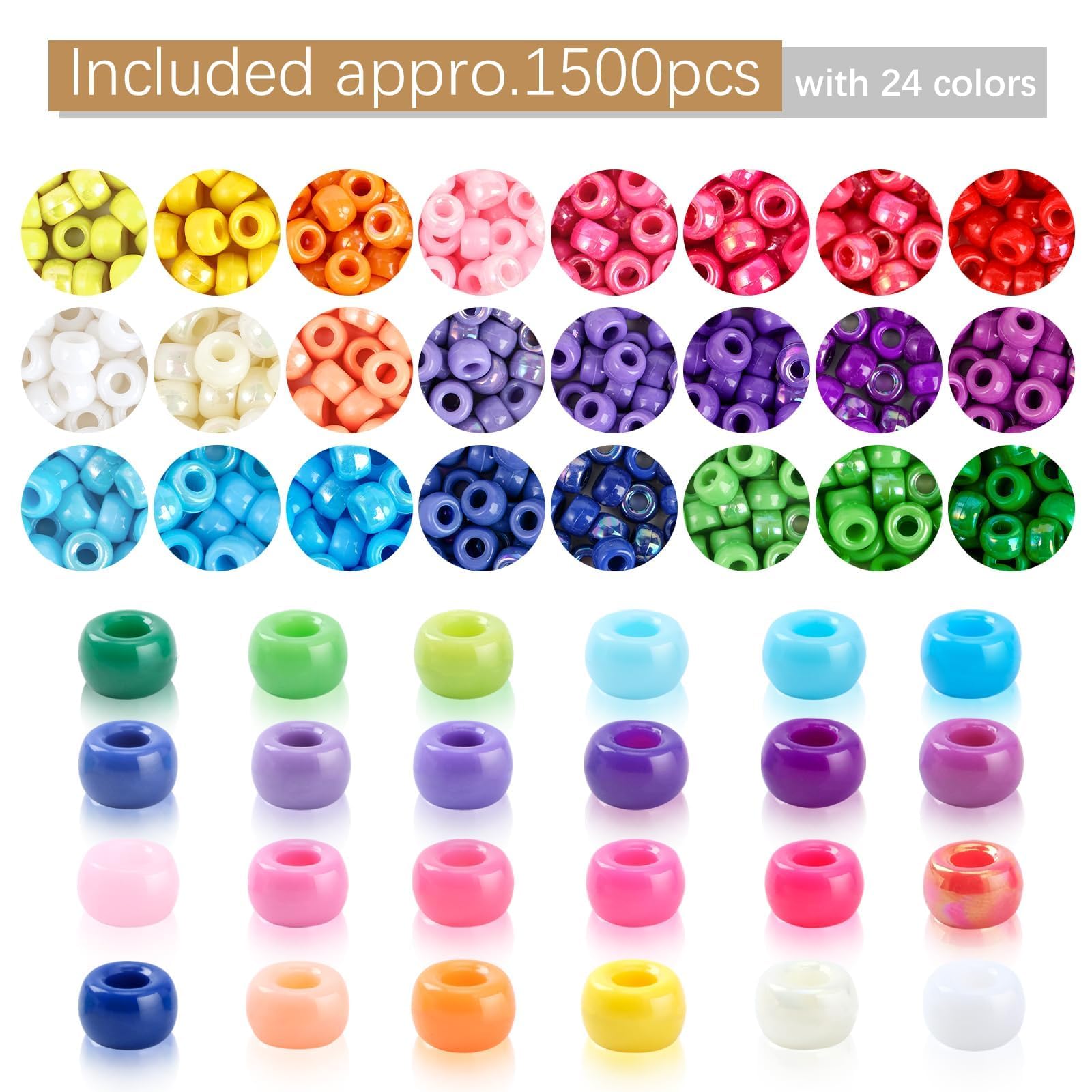 1500 Pezzi Perlas de Agujero Grandes I LOVE MOM DIY 6x9mm con Cuentas de 24 Colores para Manualidades Perlas para Joyas de Bricolaje — view 2
