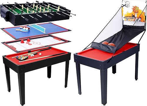 Miniatura 2 de Juego de mesa de juego 5 en 1 para el hogar, sala de juegos, amigos y familia, con billar, hockey de empuje, futbolín, ping pong y baloncesto, negro