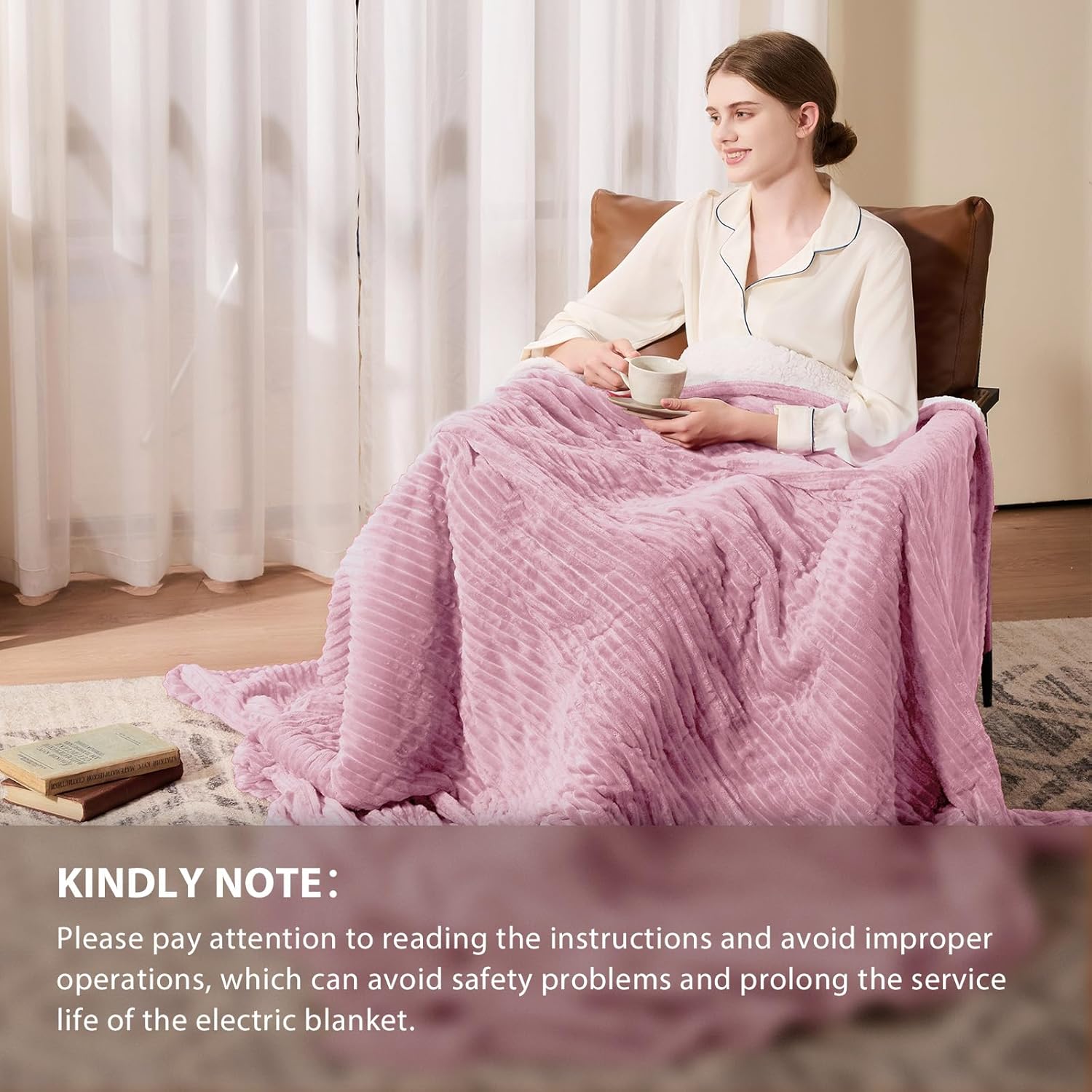 Homemate Electric Heated Blanket Queen Size - 84"x90" Heating Blanket Queen Size Dual Control 1/2/4/6/8 Hours Auto-Off 10 Heat Level Over-Heat Protection Soft Flannel Sherpa ETL Certification - Image 6