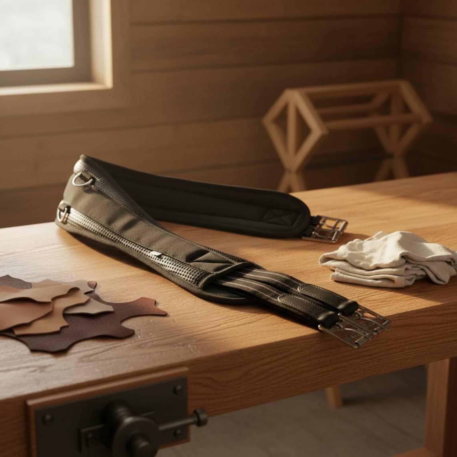 Jiuvaso Cintura Equestre per Cavallo con Imbottitura Cinturino con Fibbia Regolabile Design Curvo Rinforzi Alle Estremità Materiale in Pelle E Lega Adatta per , Nero , 105cm