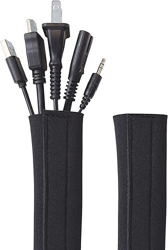 Wrap-It Storage - Funda para cables de gancho y bucle, 48 x 4.5 pulgadas (paquete de 2), color negro, organizador de cables cortado a tamaño y
