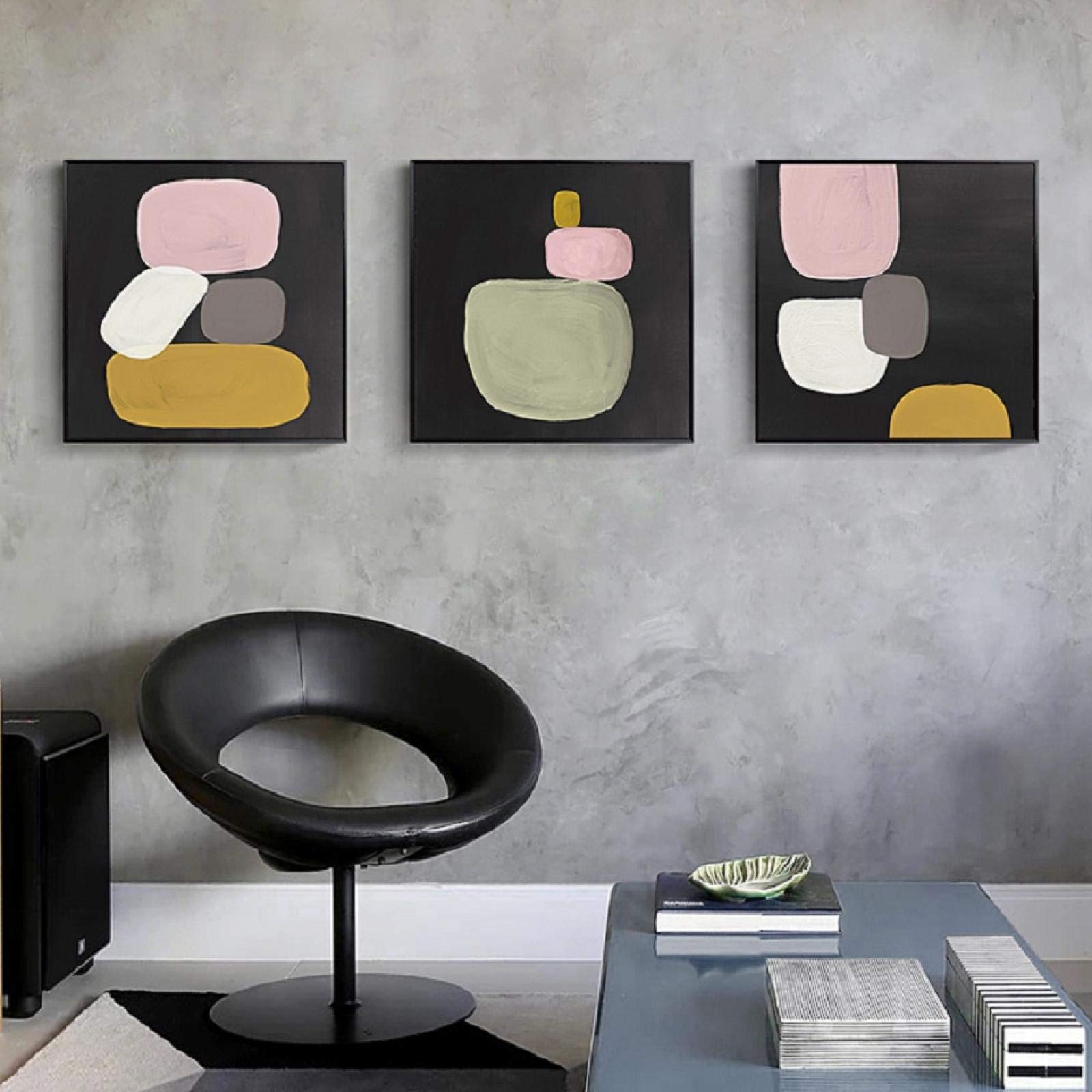 Toile peinture affiche art abstrait triptyque geant 80x80cm - 6