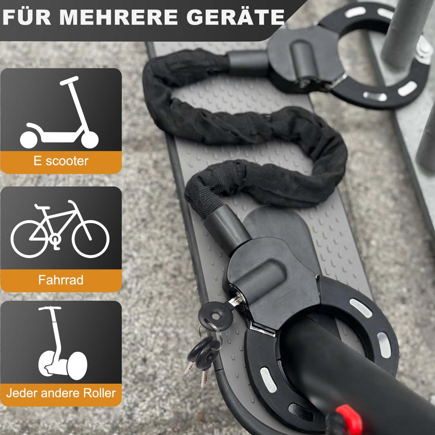 Antivol pour scooter E avec sac, serrure à menottes - Serrure de vélo - Haute sécurité - Pour scooter (cadenas à chaîne C)