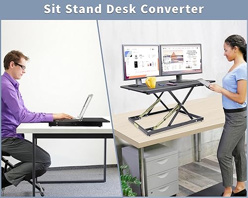 Miniatura 5 de Elevador de escritorio de 32 pulgadas para estar de pie o sentado, convertidor de escritorio de pie de pie, convertidor de escritorio de pie