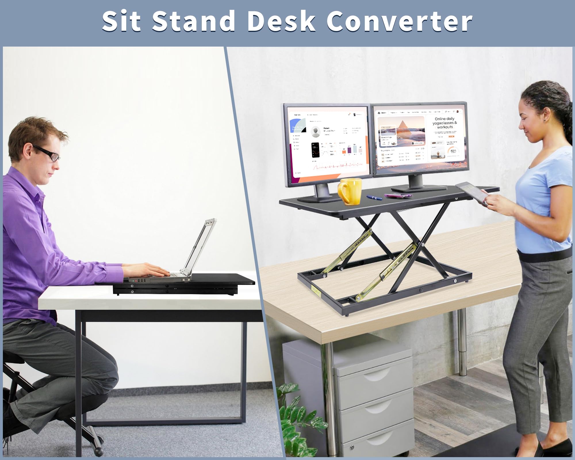 32in Desk Riser for Standing or Sitting Large Standing Desk Converter Height Adjustable Sit Stand Desk Converter Fully — view 5