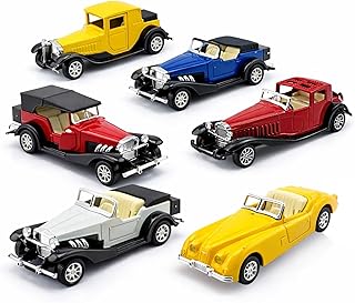 6 Pack - Diecast Cars Antique Classic American Vehicles with Pullback Action and Openable Doors, Collectible Vintage Retro Model Cars Toy for Display and Gifts for Kids (1:32 Scale)