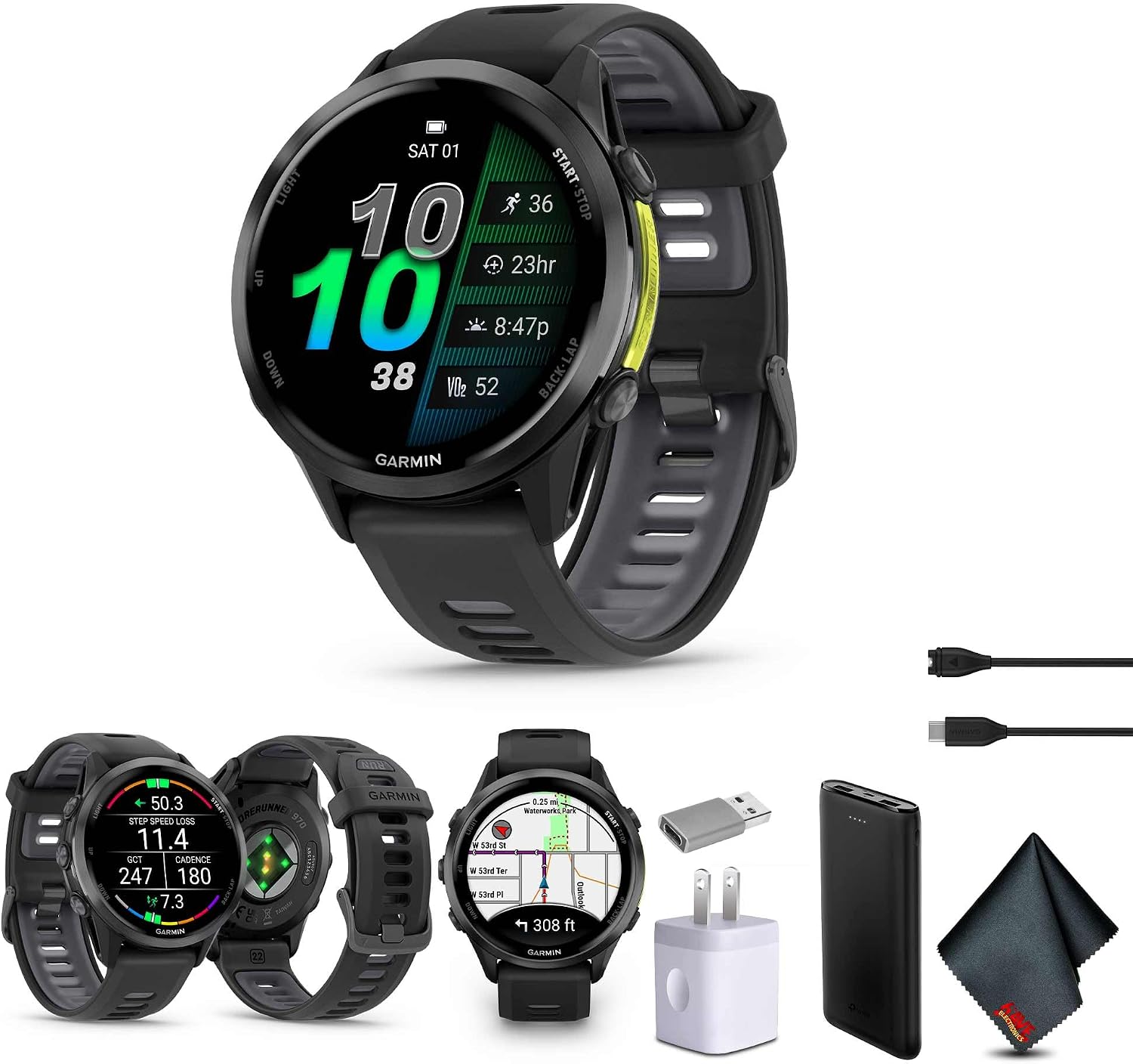 Forerunner 970 Running Smartwatch (Carbon Gray) with P-Bank Bundle | Premium GPS Running & Triathlon Smartwatch AMOLED Display Enhanced Navigation 47mm
