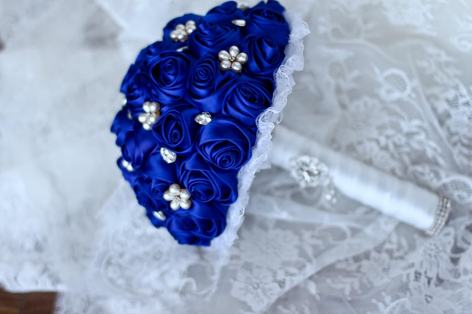 Ivory, Coral, T Blue, Red Rose Flower Bridal Brooch Bouquet Wedding Bride's Jewelry Crystal Pearl Rhinestone Cloth Fabric Bouquets